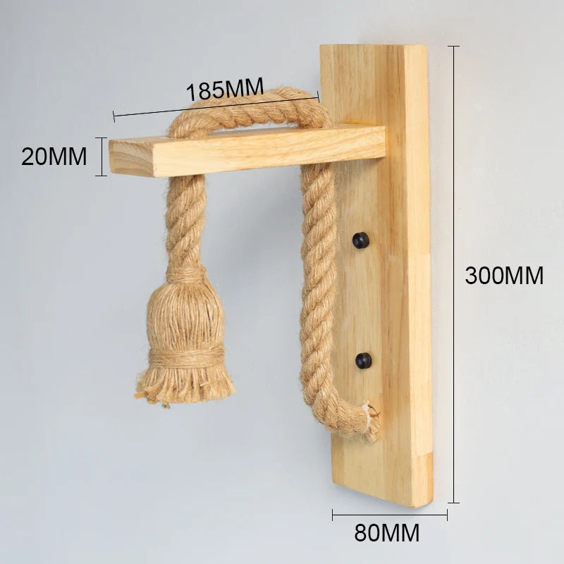 Retor hemp rope wood wall sconce lamps 110v 220v modern bedside light fixtures indoor bathroom room for home decor