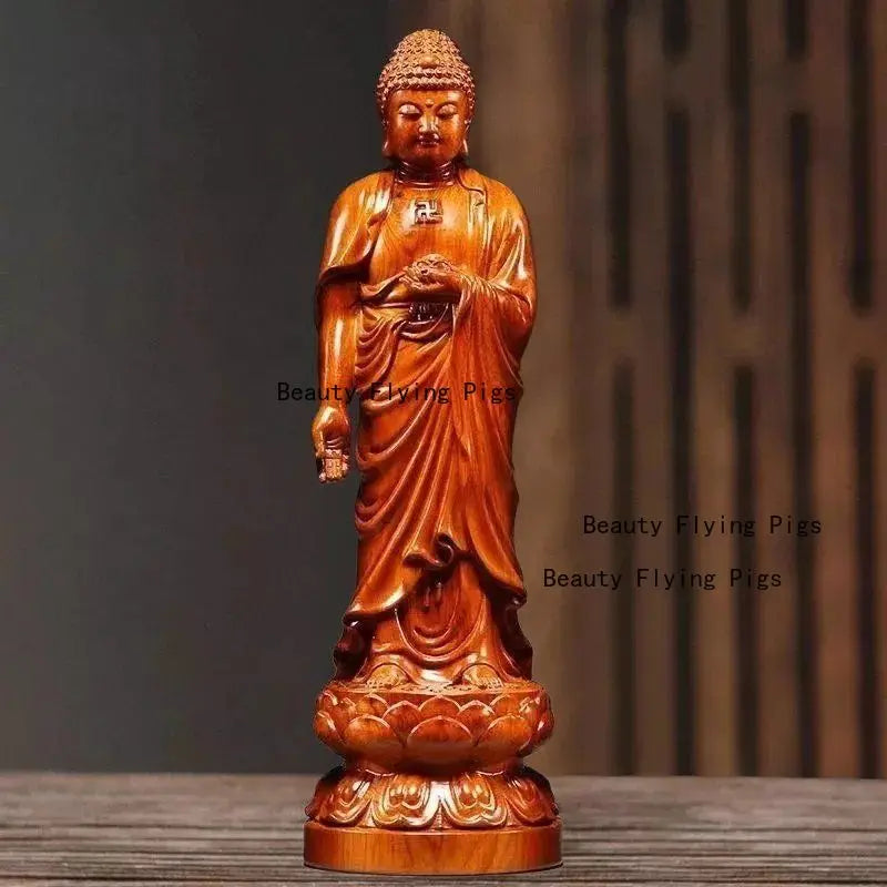 High 13/17/27cm wood carving the buddha figurine amitabha statue sculpture home decoration wooden craft art ornament