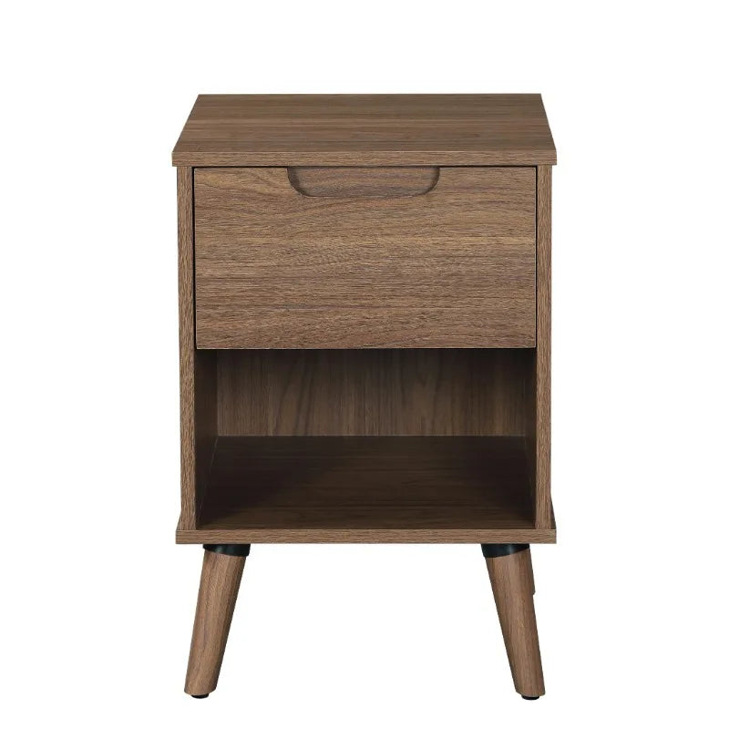 Midcentury modern1nightstand bedroom storage drawer and shelf bedside end table modern1drawer nightstand brown walnut