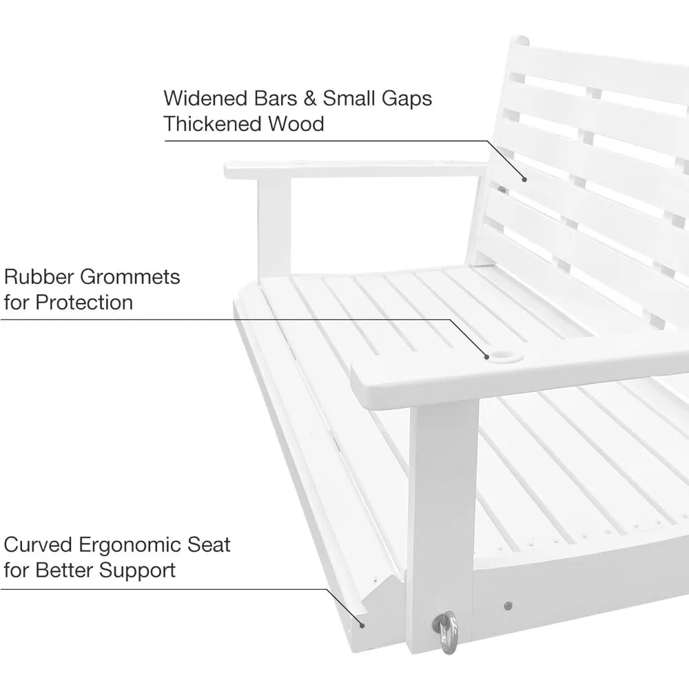 Wooden porch swing ergonomic seat bench with hanging chains and 7mm springs heavy duty 880 lbs for outdoor patio garde