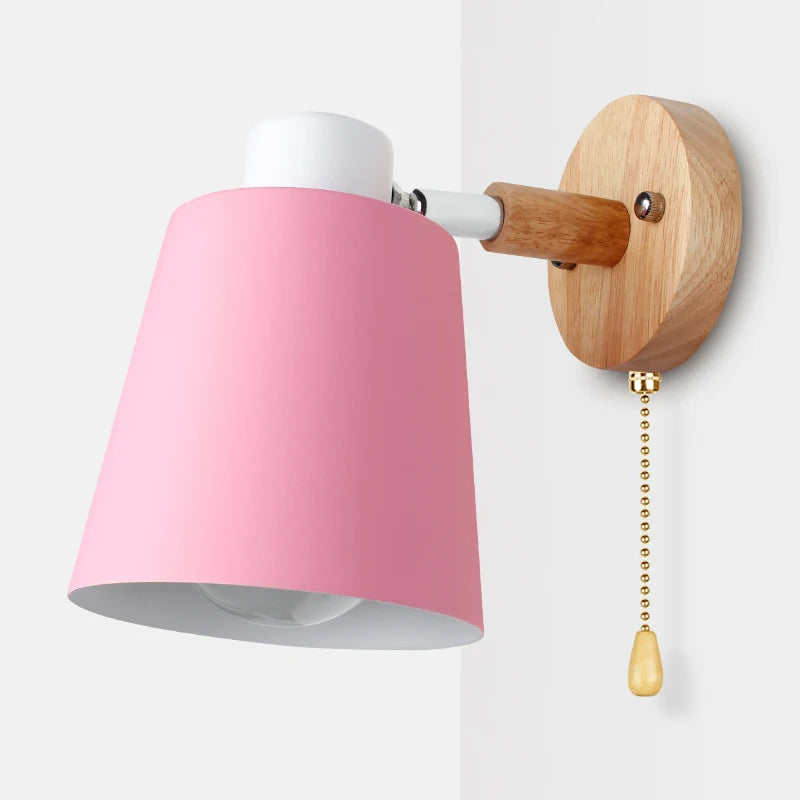 Wooden wall lights bedside lamp sconce modern light for bedroom nordic macaroon 6 color steering head e27 85-285v