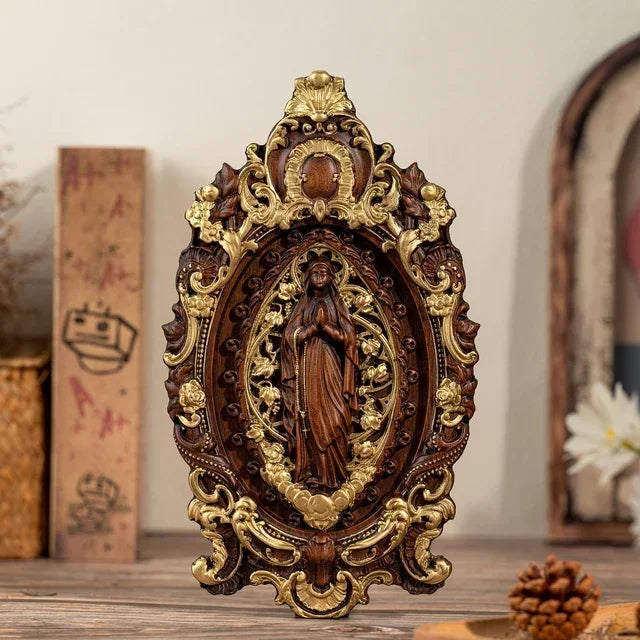 Vintage religious virgin catholic prayer church mary wooden statue wall decor holy statues gift - gold / 35cm