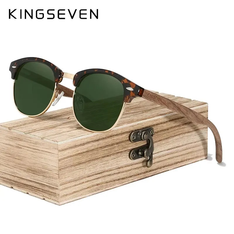 Kingseven black walnut wood sunglasses polarized wooden brand designer rimless mirrored square sun glasses