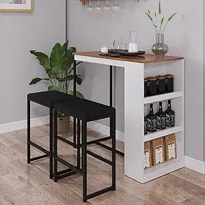 3-piece wooden dining set with storage & counter height kitchen table for 2 - united states / natural