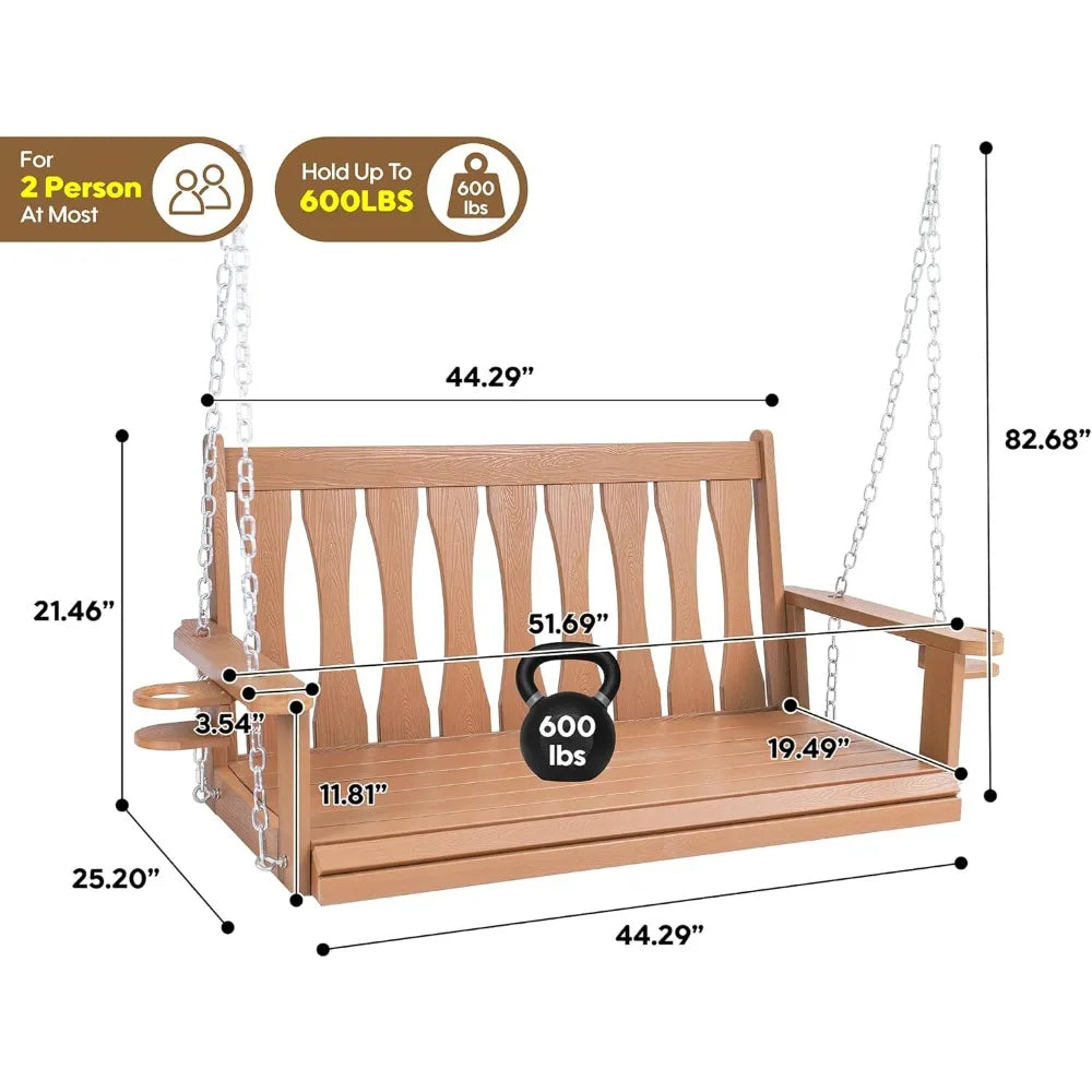 Hips all-weather outdoor hanging porch swing,2 seat swing bench with cup holders,patio chair chains f - united states