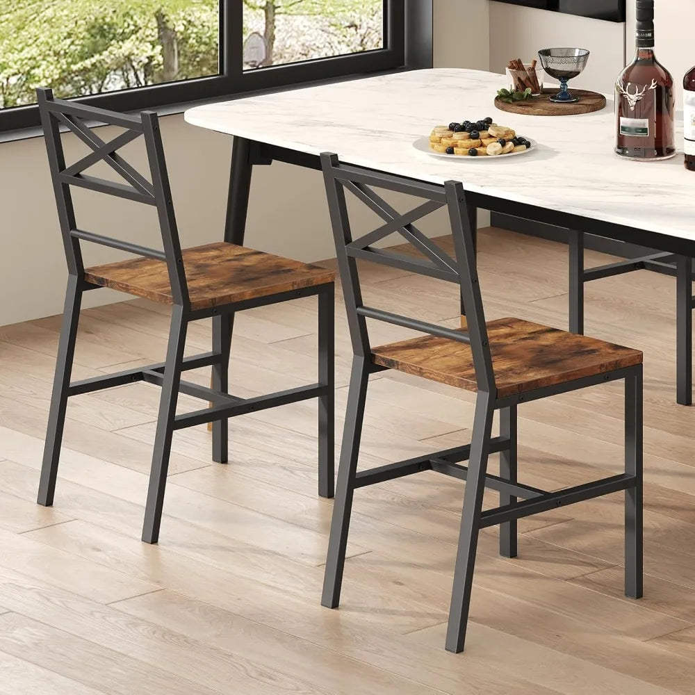 Dining chair set of 2 rustic wooden kitchen chairs with backrest farmhouse for industrial style w