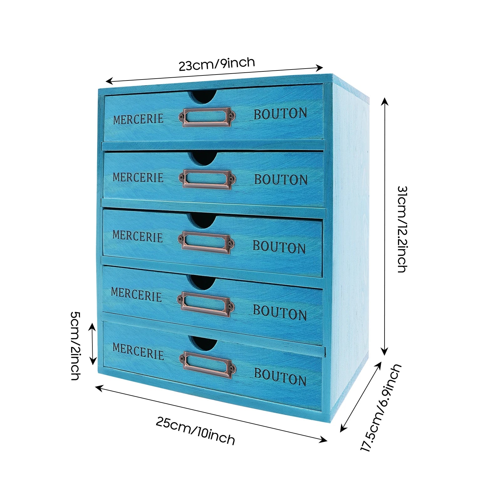 5-tier drawer organizer pine wood vintage blue spacious storage desk file with label holders - united states