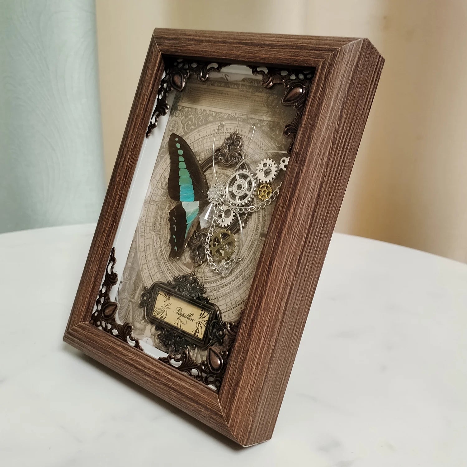 Real butterfly specimen framed 3d mechanical butterflies collection punk retro style handcraft home decor education