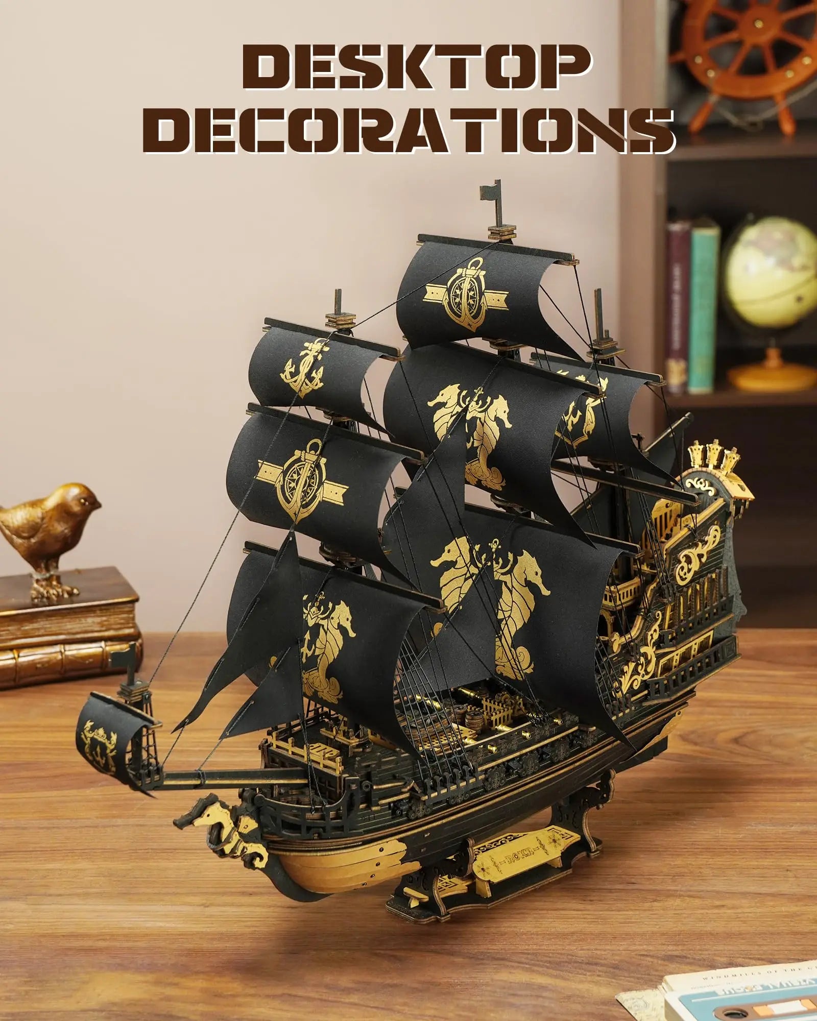 Robotime rokr the seahorse barque pre-colored baroque-era warship for adult gifts family building block kit 3d wooden