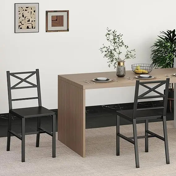 Dining chair set of 2 rustic wooden kitchen chairs with backrest farmhouse for industrial style w - black / united