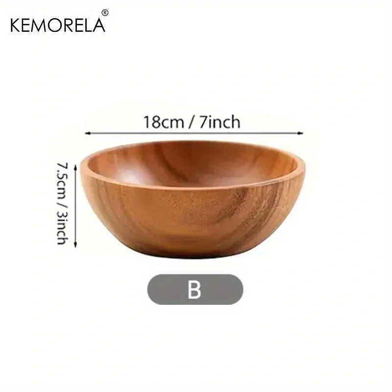 1pcs acacia wooden salad bowl kids anti-scalding suitable for fruit vegetable ice cream decoration - b