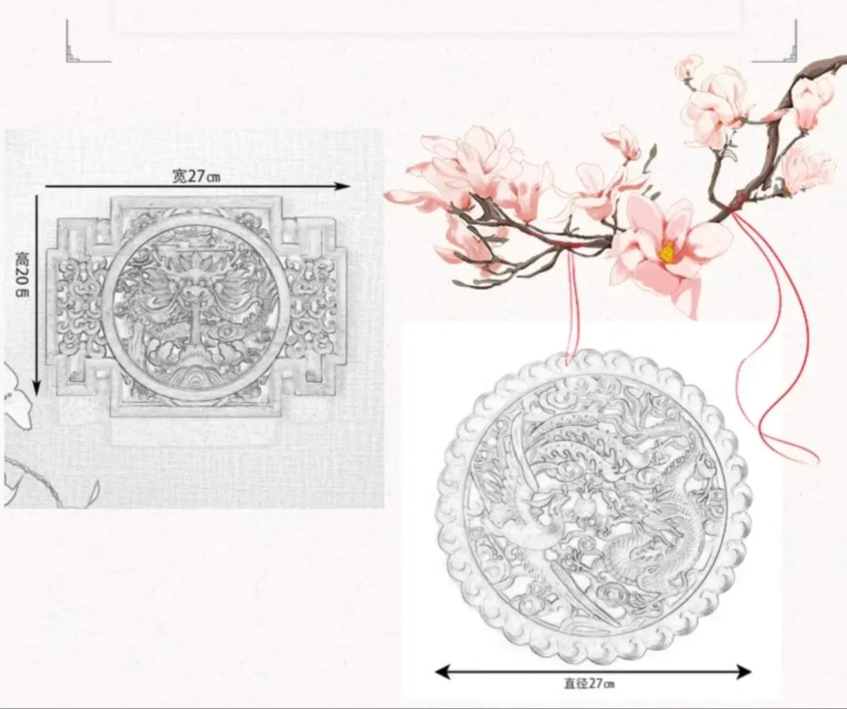 Chinese style wooden wall art camphor wood carving round floral bird decor for living room & bedroom decoration