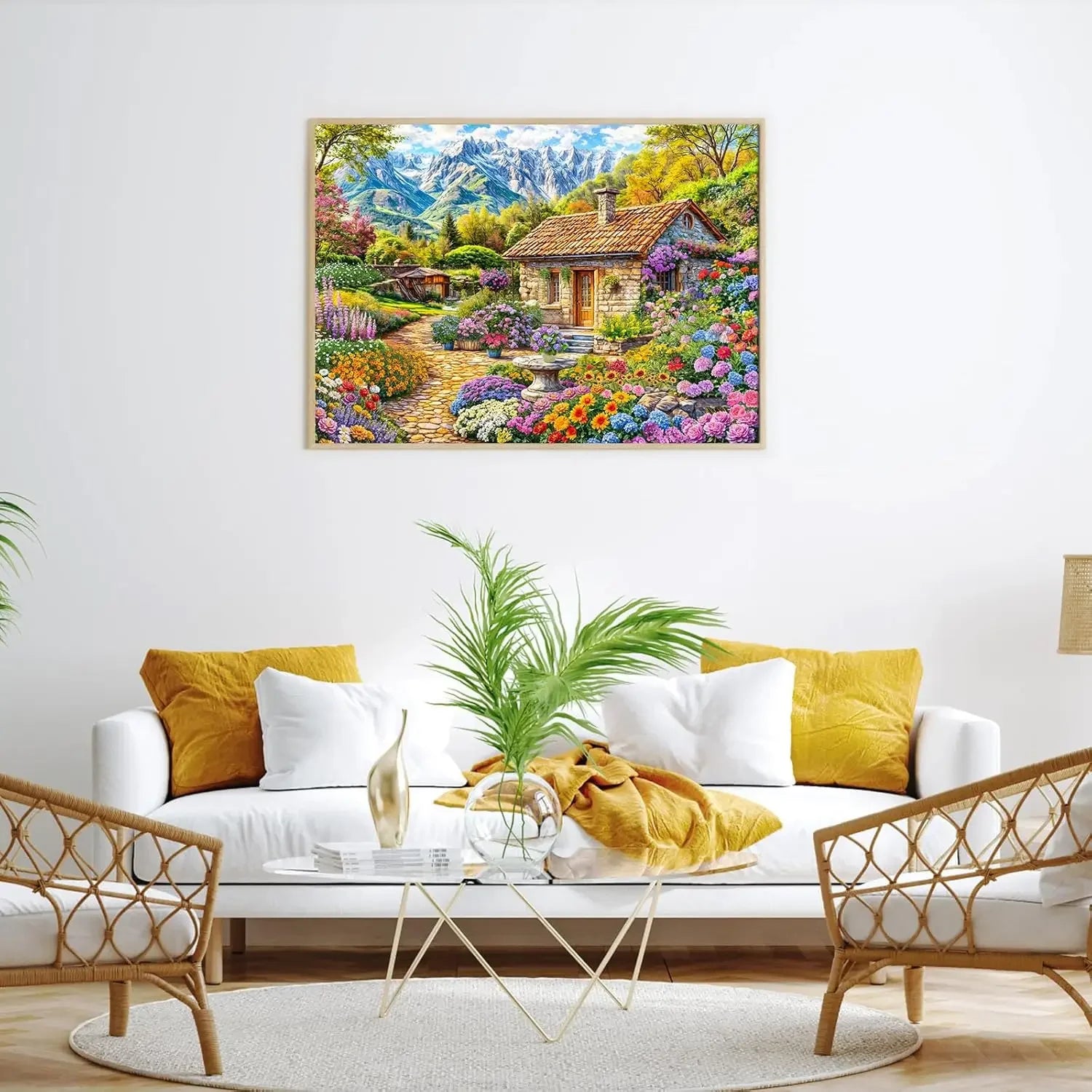 Flower house in mountains puzzles wooden jigsaw 120/300/500/1000 pieces educational toy for adults/kids birthday gift