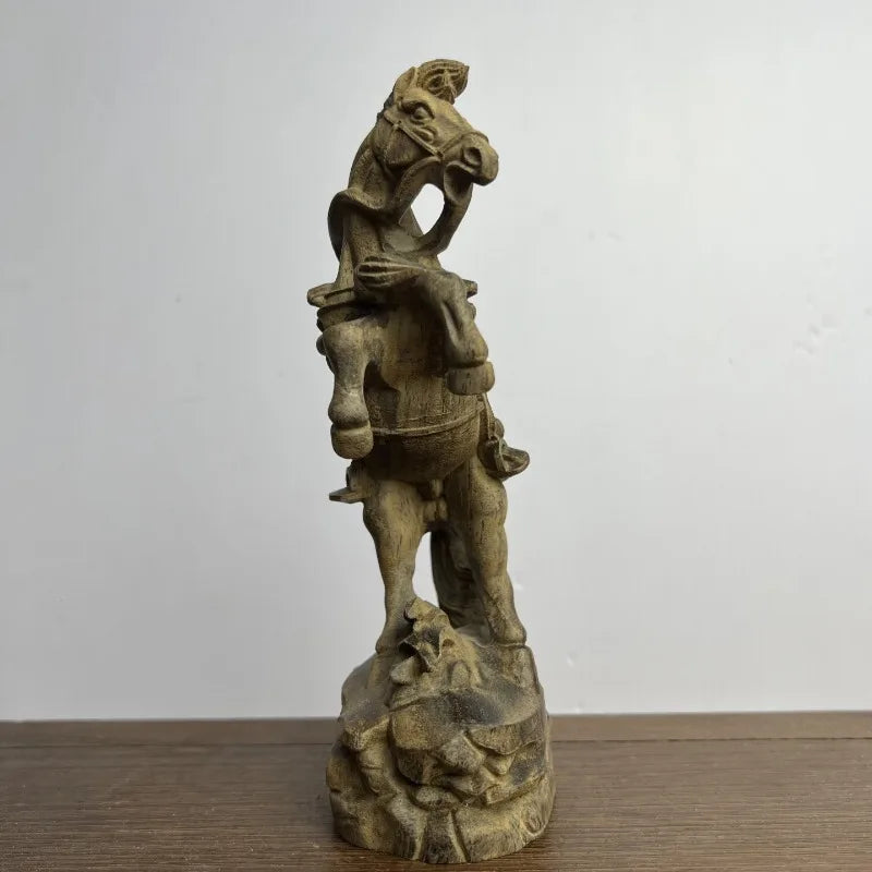 Hand-carved agarwood war horse statue - 7.08’’ wooden sculpture home office decor gift feng shui ornament - 18cm