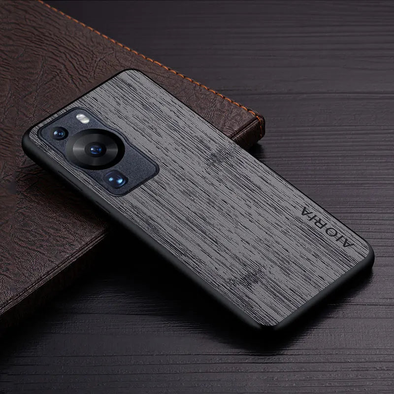 Case for huawei p60 pro funda bamboo wood pattern leather phone cover luxury coque huawei p60 pro case capa - dark gray