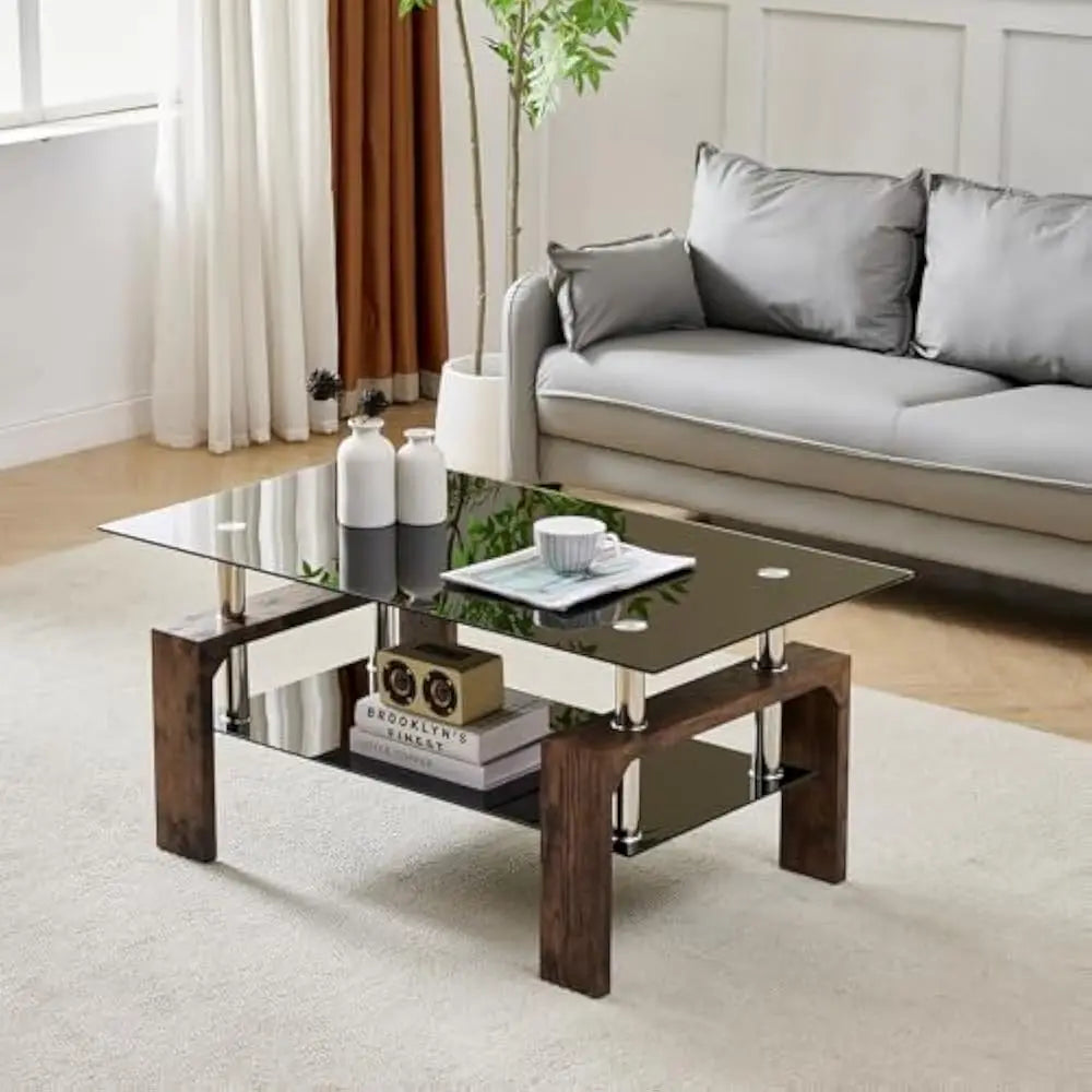 39.5 * 23.5 17.5 living room rectangle coffee table tea suitable for waiting side w/wooden leg - black brown / united