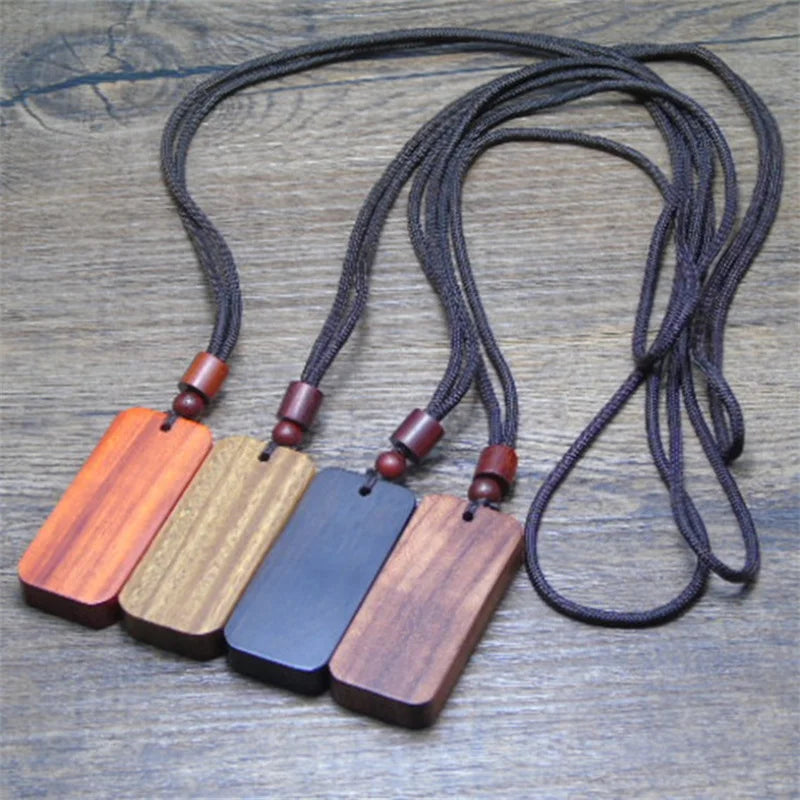 Ethnic style ebony rectangle wooden pendant necklace for men jewelry personality wood lady birthday gift