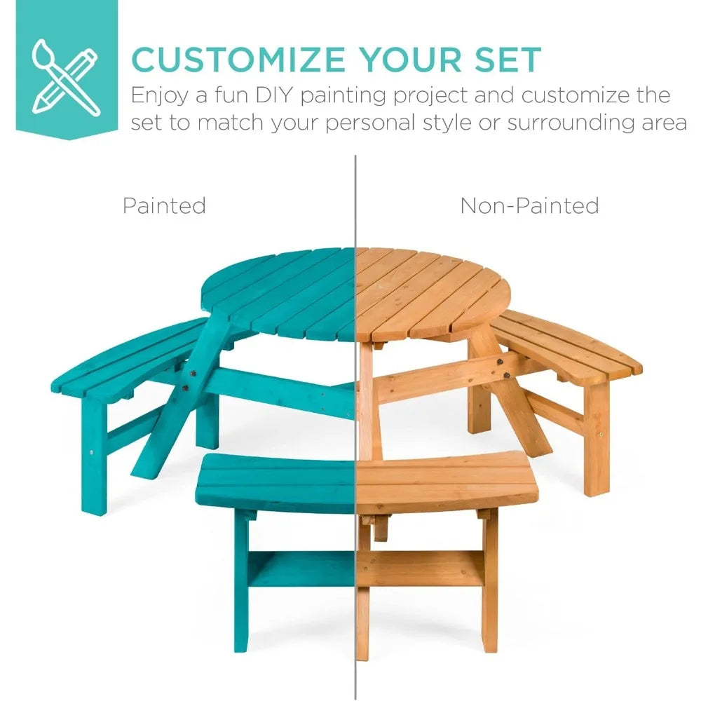 6-person circular wooden picnic table with built-in benches for outdoor patio backyard garden use - united states