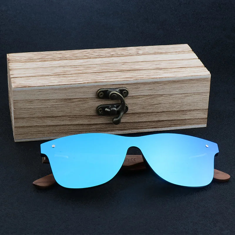Fashion pc frame black walnut sunglasses men of polarized uv400 with wooden case vintage eyewear designer retro glasses