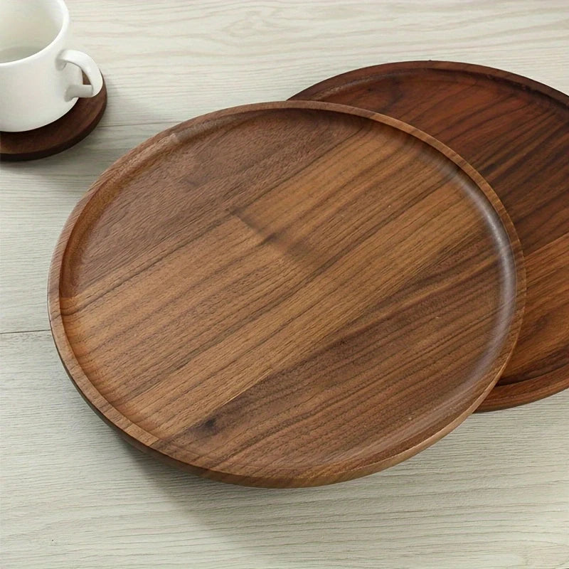 Round wooden decorative serving tray for coffee table and home decor wood centerpiece small candle