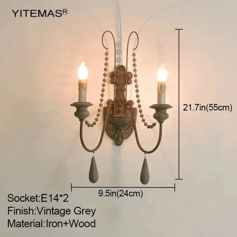 Vintage wood wall lamp for living room antique farmhouse candle sconce bedroom bedside mid century wooden lights - w24