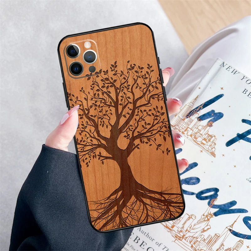 Tree rose skull cactus wood phone case for iphone 15 16 pro max 11 12 13 mini 14 xr plus 16e cover coque - 88263