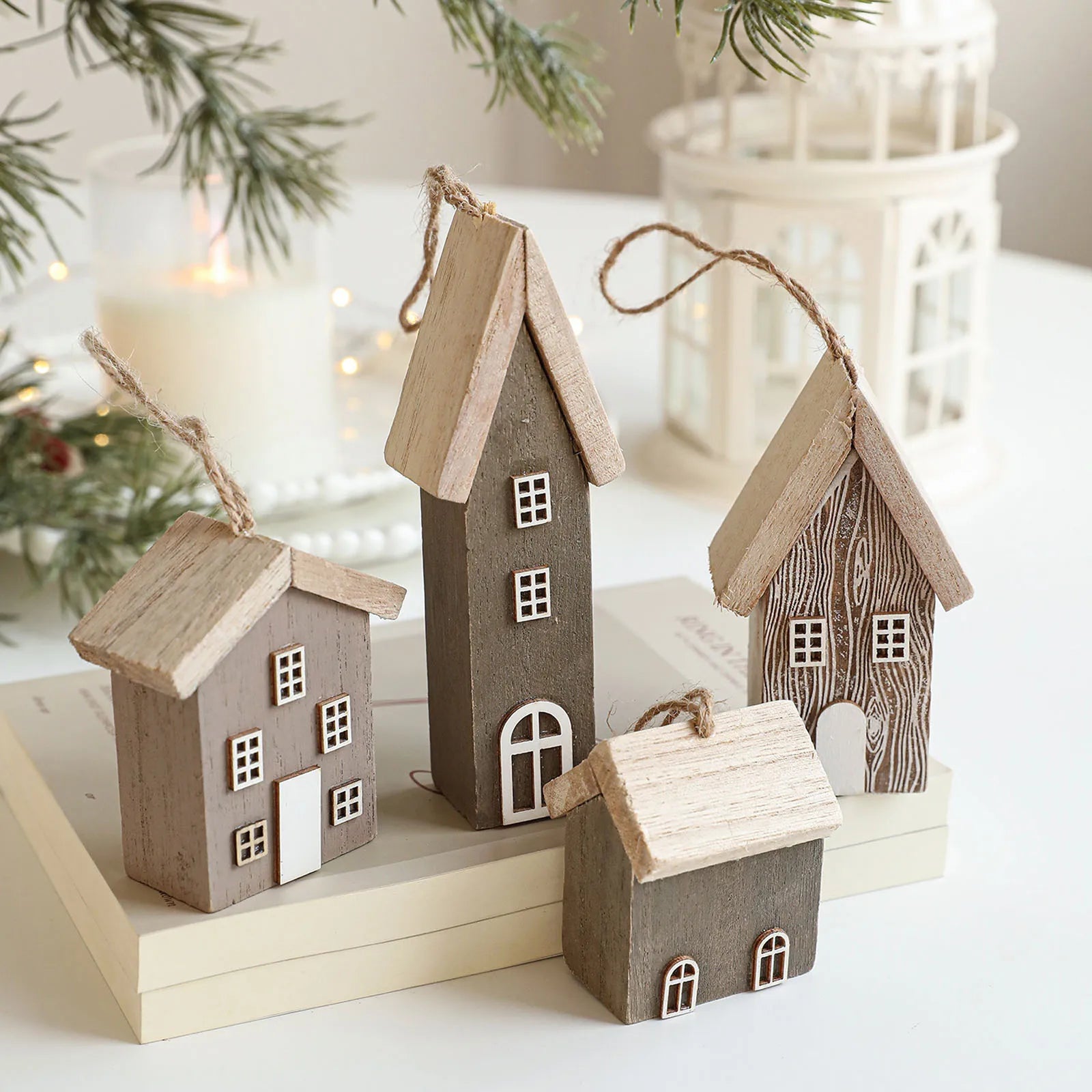 Solid wood christmas house small tree log creative layout decoration ornaments for holiday
