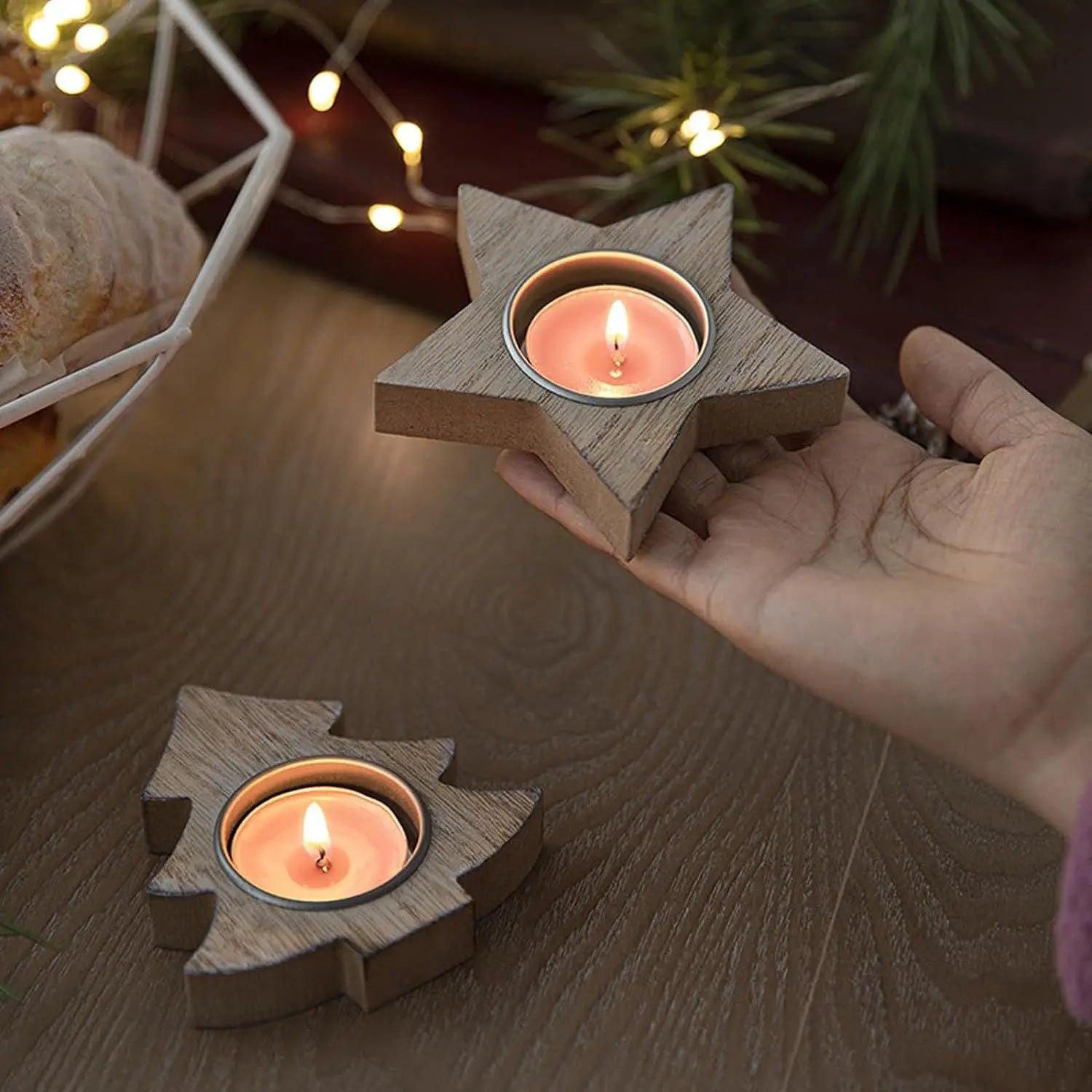 Christmas snowflake wooden candle holder candlestick 2024 tree decorations for home xmas table ornaments new year gift