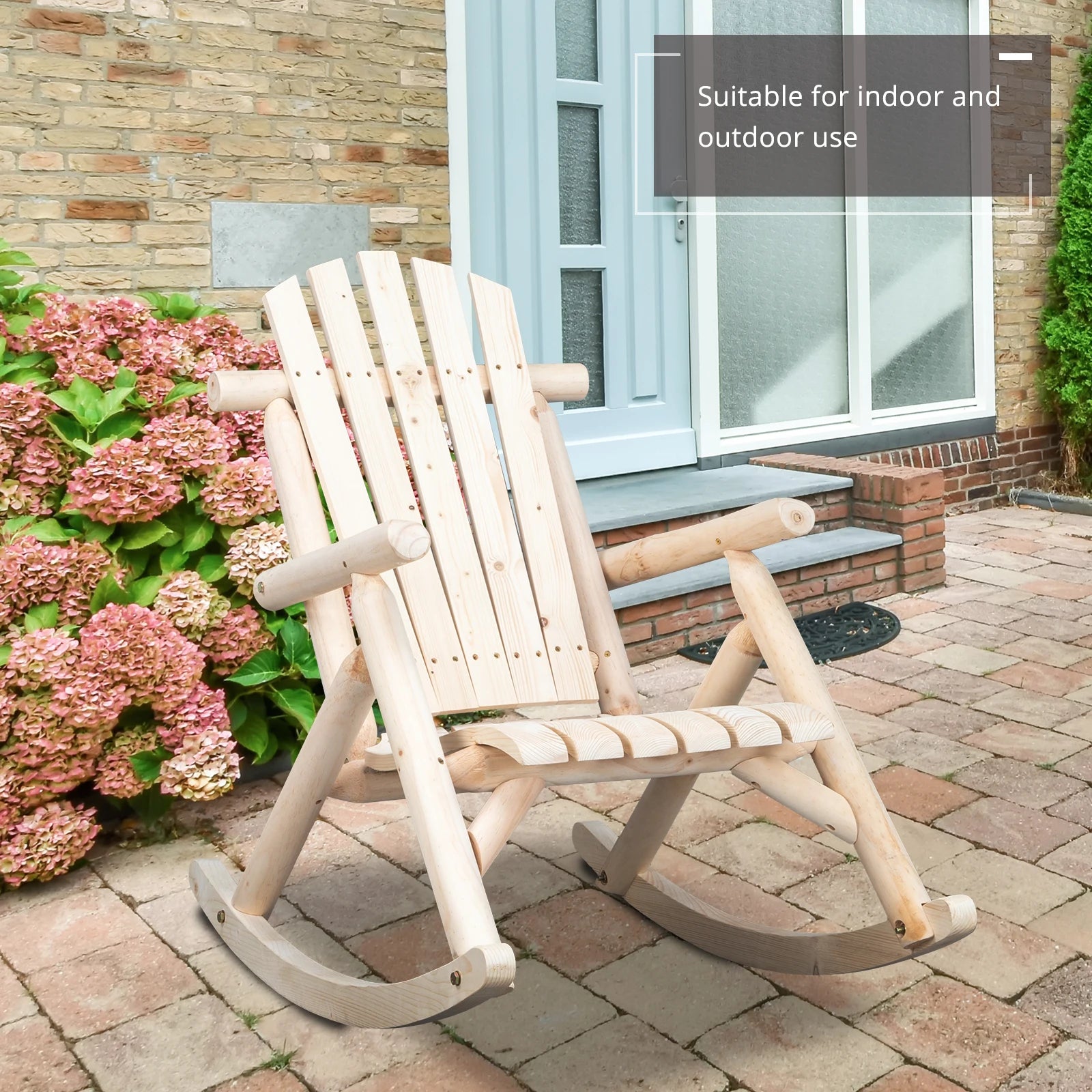 65*95*96cm outdoor courtyard fir wood rocking chair log color for home - united states / ivory