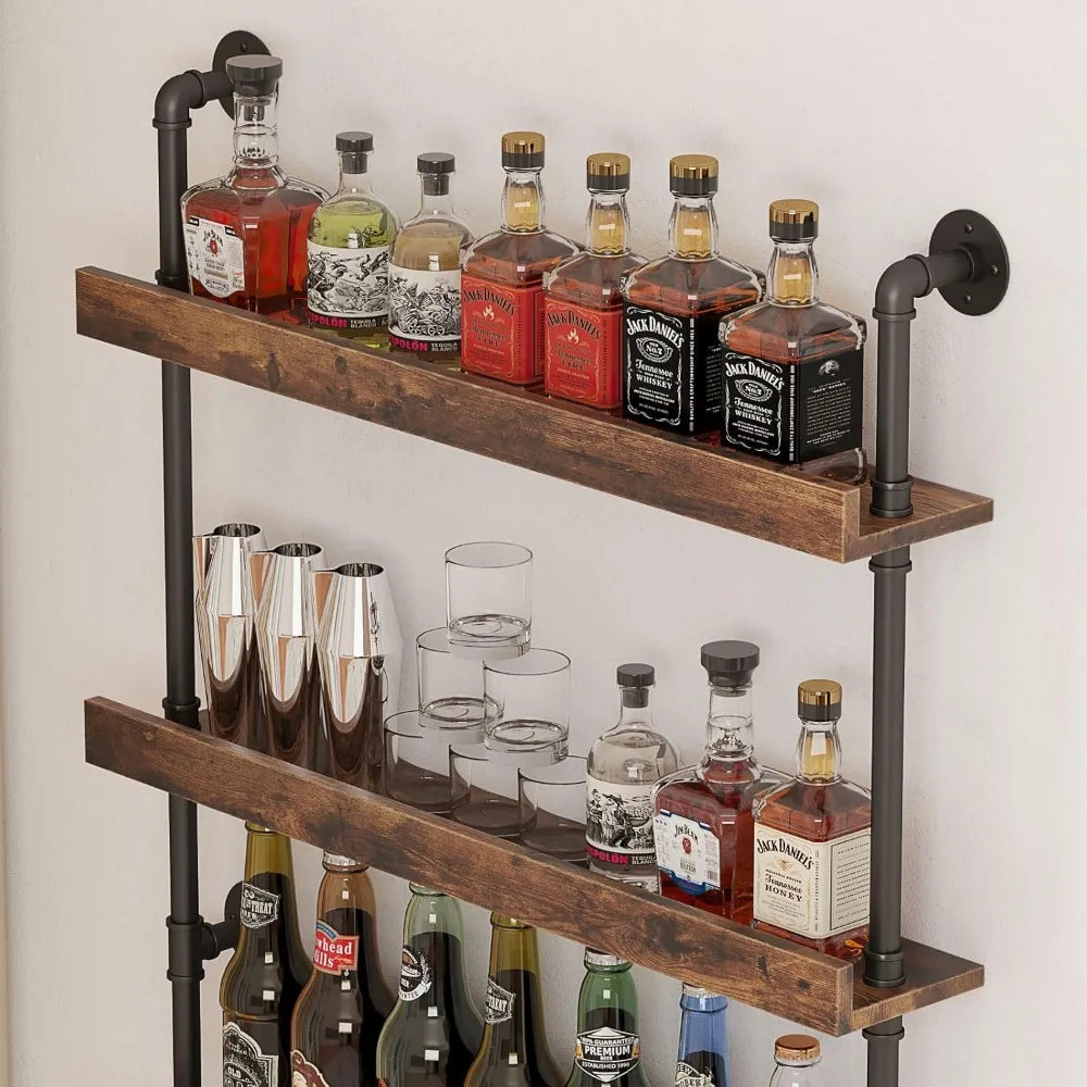 5-tier wall mounted wine rack industrial pipe bar shelf for bottle storage shelves shelving hom - united states / black