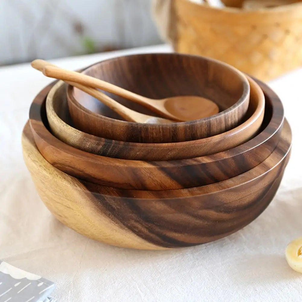 Good grade eco-friendly polishing salad bowl japanese practical wooden soup kitchen supplies - united states / s