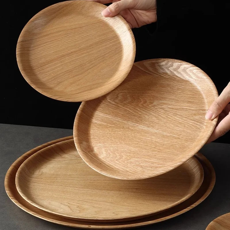 Wooden dinner plate round dessert wood coffee cake tray bakery bread display kitchen tableware accessories
