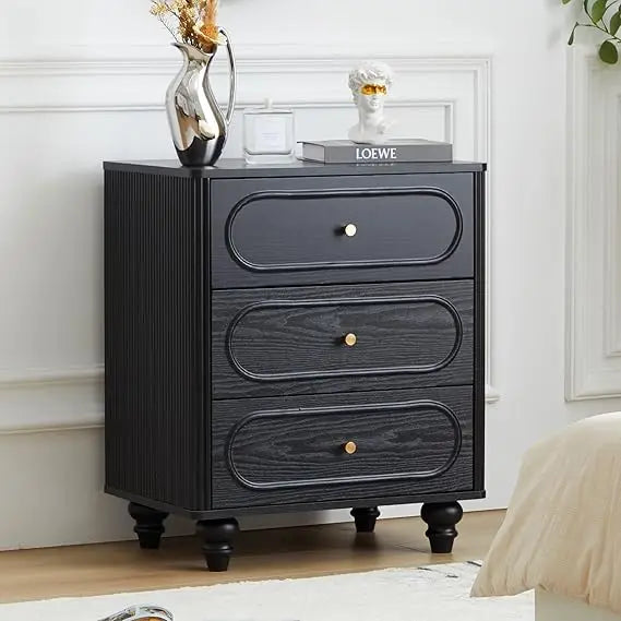3 drawer fluted dresser for bedroom mid century modern chest of drawers wood storage small organizer livi - black