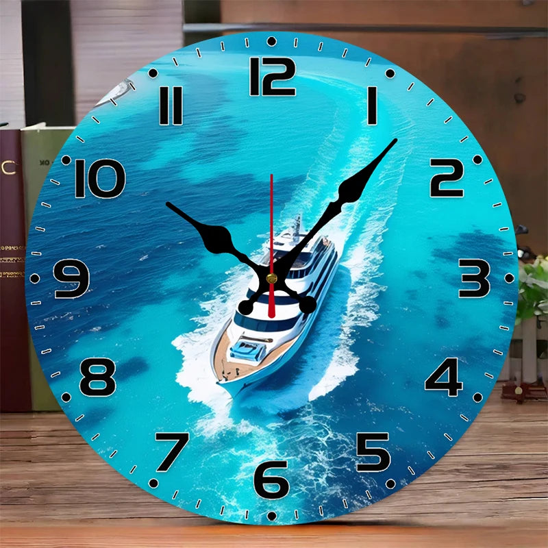 Transportation wooden round silent hanging wall clock,suitable for living room,office,study room,bedroom,home