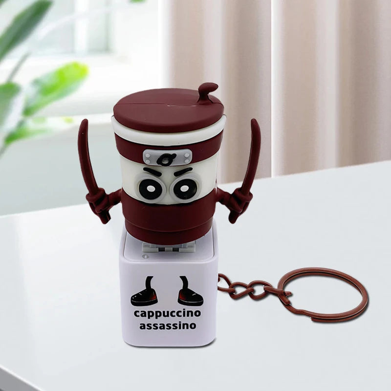 New shark tralalero tralala tungtungtung wooden stick man button keychain with luminous pendant - anime peripheral