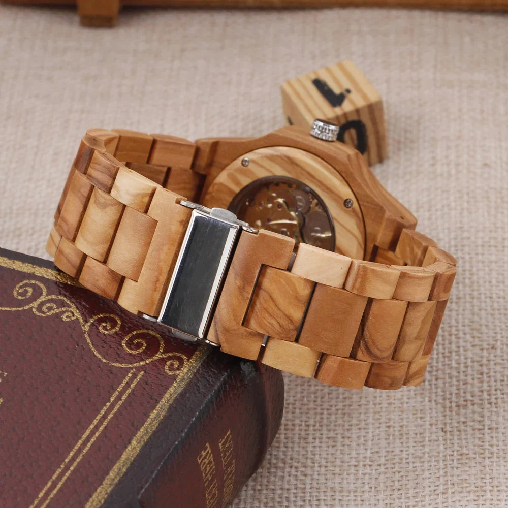 Luxury brown wood skeleton automatic watch classic steampunk-inspired design ideal holiday gift for men - wood watch