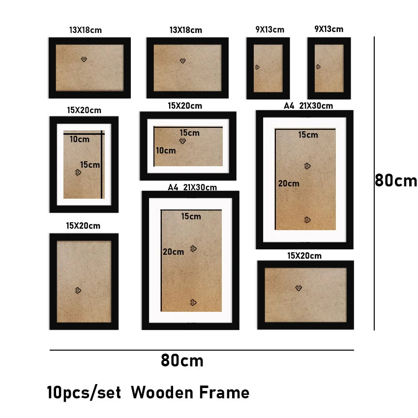 10 piece wood family photo frame wall gallery kit picture for with plexiglass classic wooden hanging