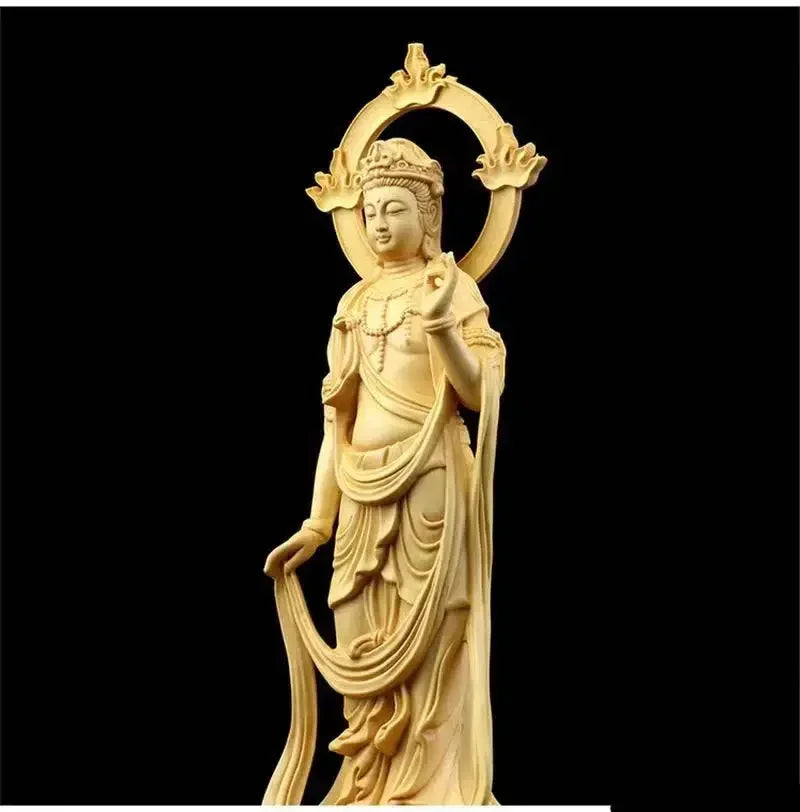 23cm boxwood carving furnishing ornaments wood crafts buddha statue gifts guanyin sculpture decoration - religious