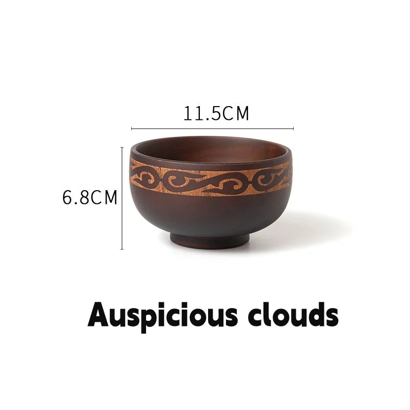 Wooden soup bowl japanese style wood rice salad food container large small for kids tableware utensils - 03