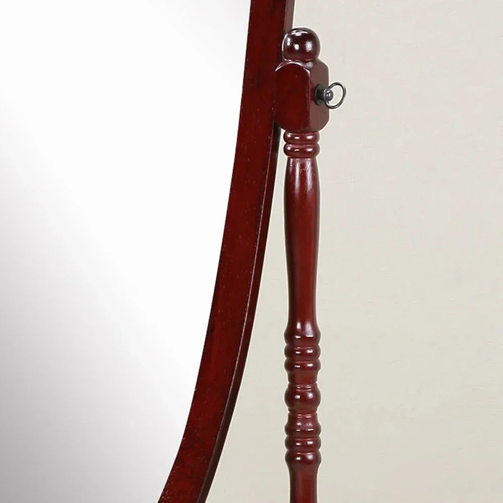 Traditional queen anna style wood floor cheval mirror cherry finish