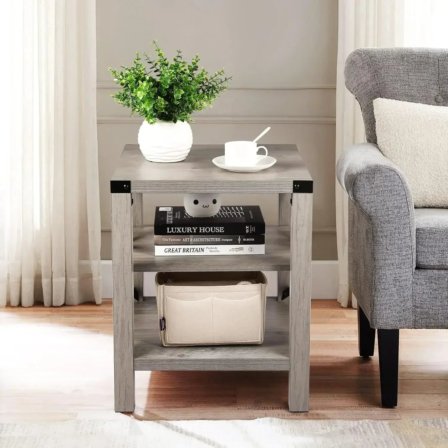 Customizable-farmhouse end tables living room set of 2 side table rectangular nightstand sofa for bedro - united states