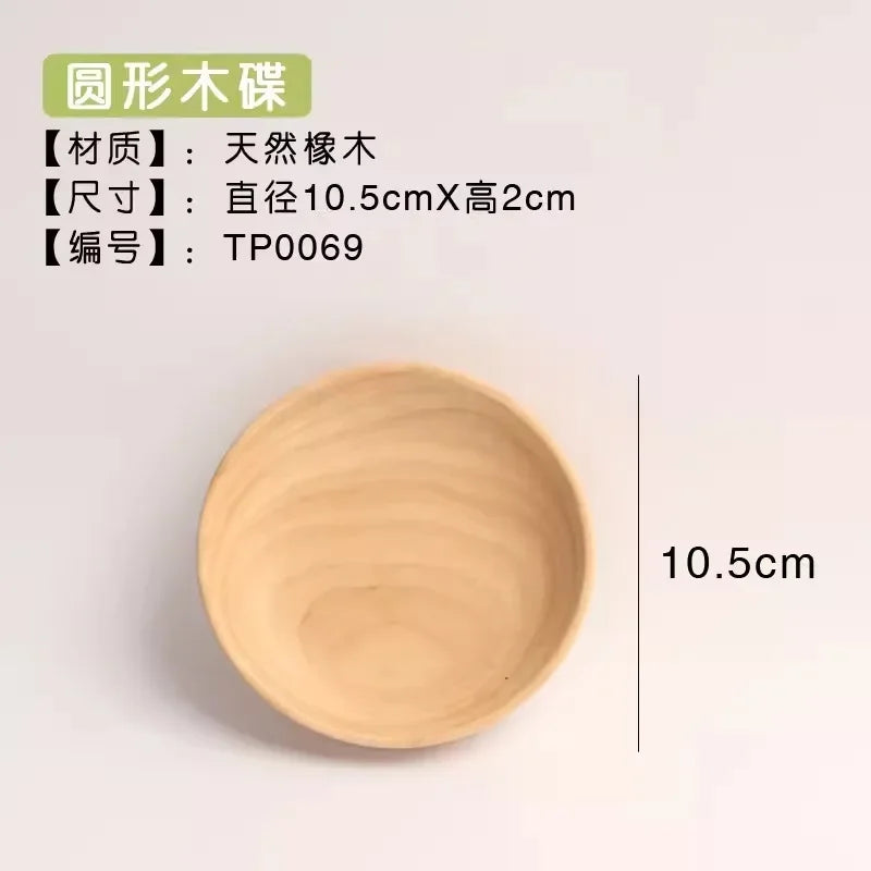 Wooden dessert plate round natural solid non-painted non-waxed fruit snacks dinner home storage - 10.5x2cm 1pcs