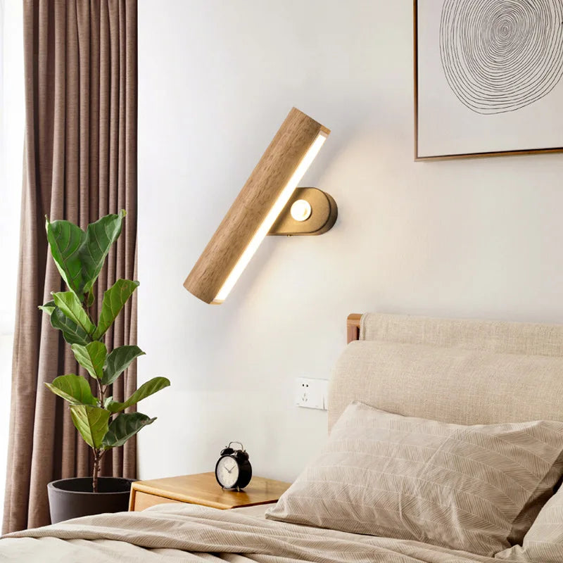 Wood design living room sofa led wall lamps rotatable acrylic lampshade interior sconce light bedroom reading lustre
