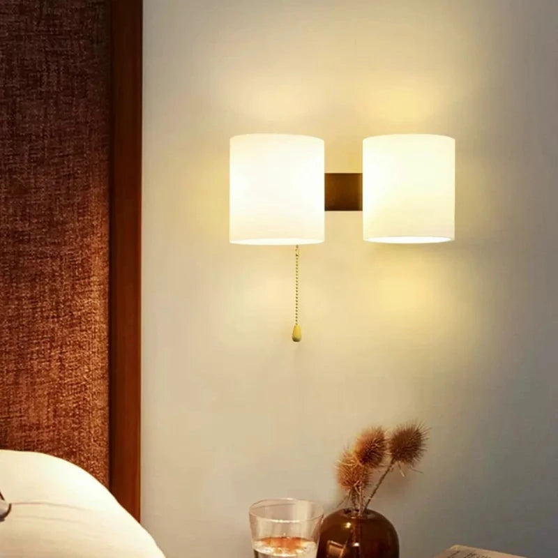 Walnut color wood wall lamp led e27 bulb bedroom bedside light for living room study stair corridor entrance indoor