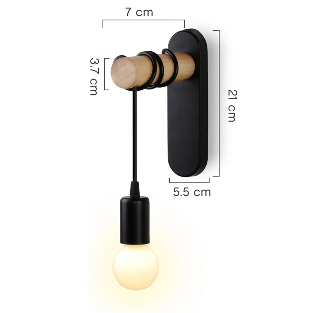 Nordic wood wall lights bedroom bedside lamp black creative modern e27 lamps suspension led home lighting sconce room