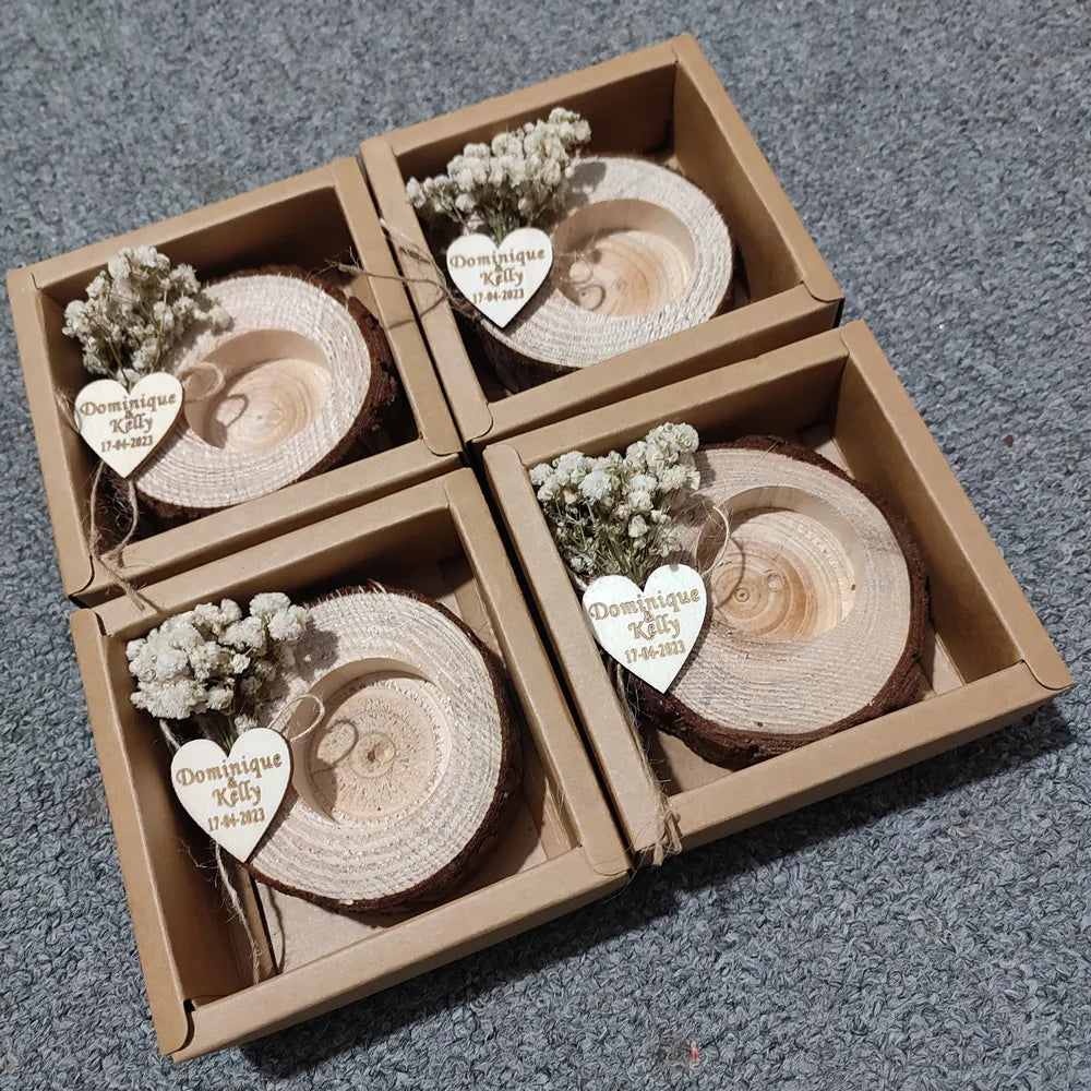 10pcs wedding favors rustic tealight holder wood thank you bridal shower baby gift custom text