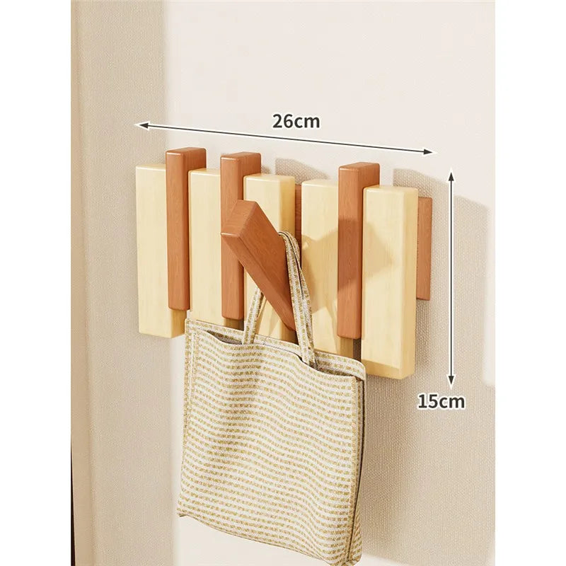 Wood piano key hanger - wall/door mount hidden hooks holder - entryway decor no-drill - hanging wall rack - g1