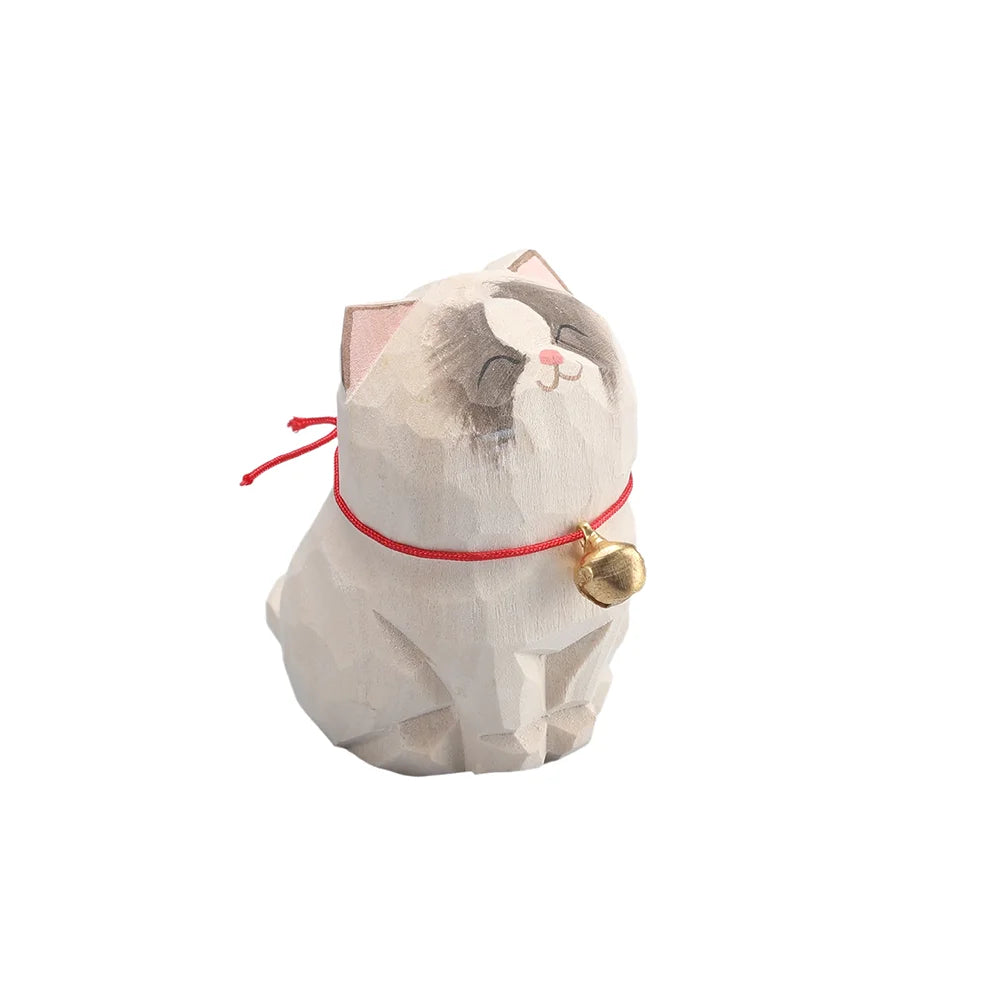 Christmas decorations handmade wood carving kitten ornaments small animal desktop cat decoration crafts birthday gift