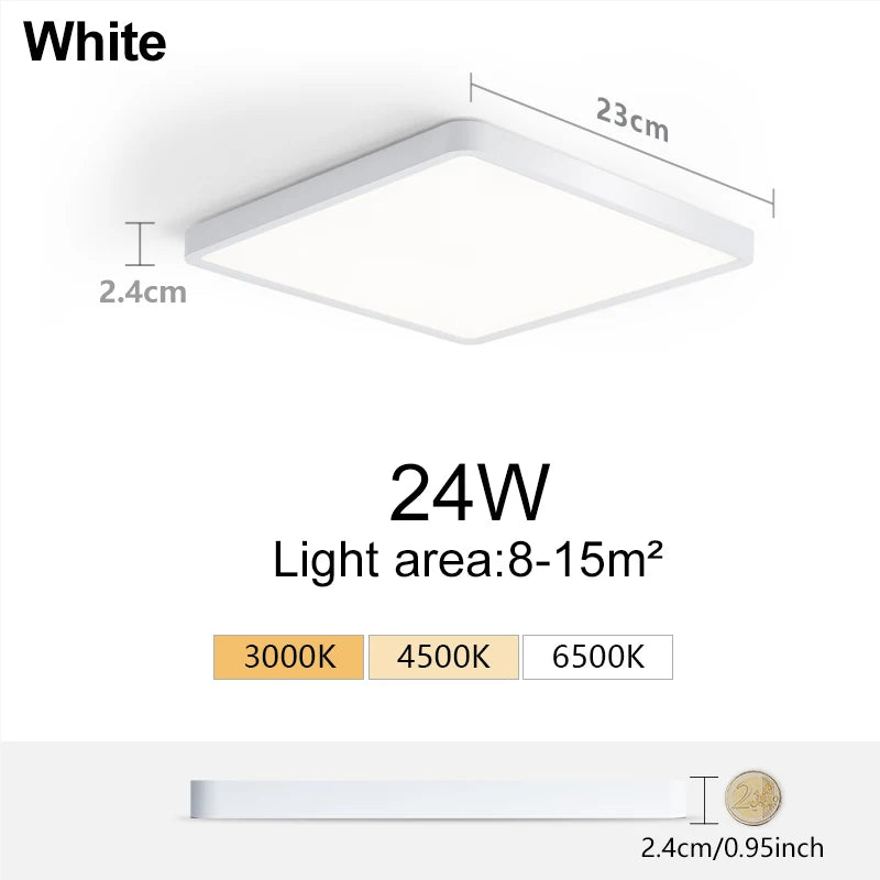 Marpou 2.4cm ultra thin led ceiling light square wood grain lamps for living room 220v 110v lights bedroom - white 24w