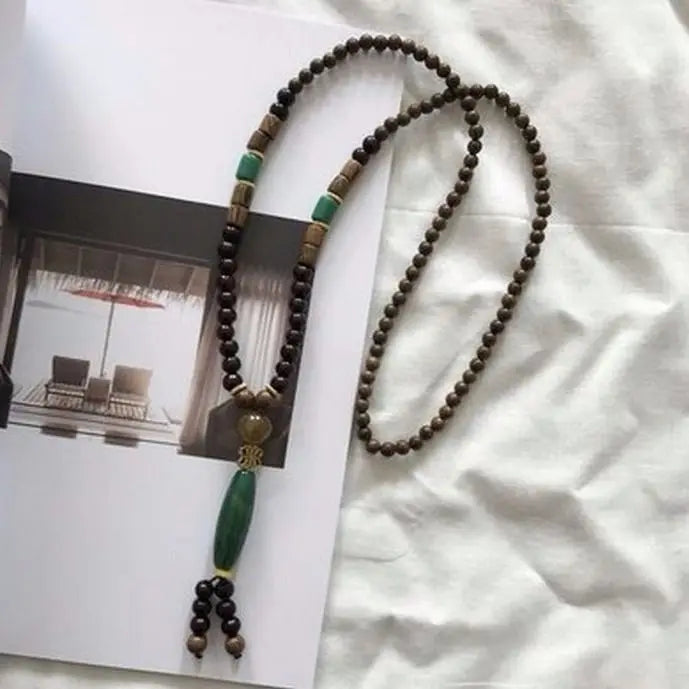 Chinese style minimalist wooden necklace long buddha bead sweater chain versatile personalized pendant men’s